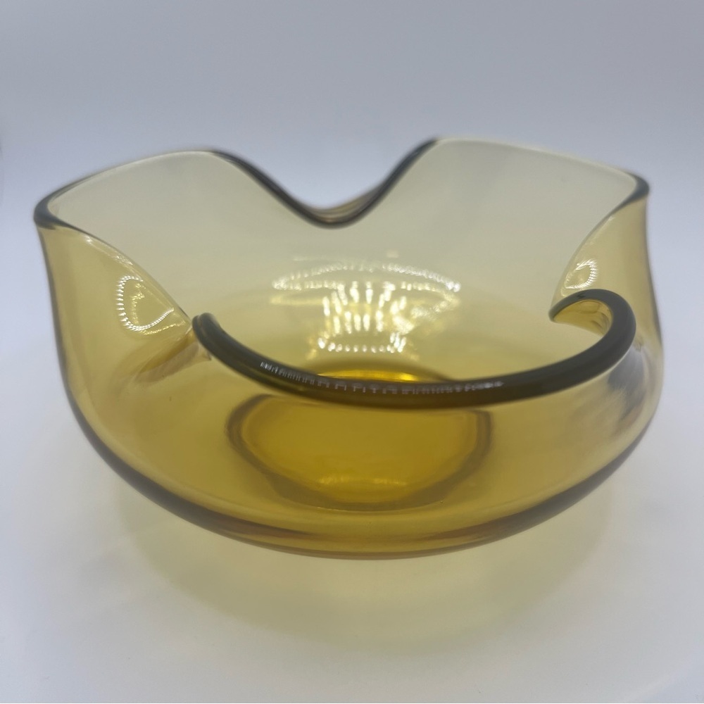 Vintage Anchor Hocking Amber Glass Folded Edge Bowl 5" X 2.5"